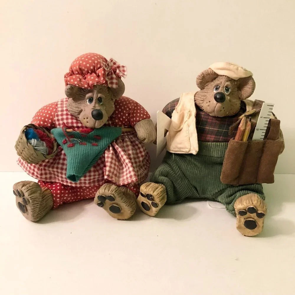 Vintage Russ Kathleen Kelly Critter Factory Carpenter and Knitting Grandma Bear